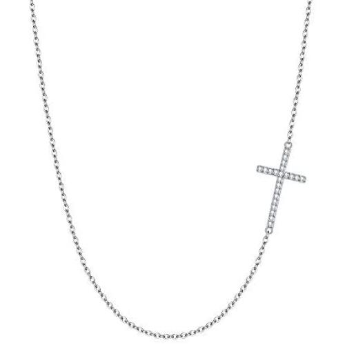 EVER FAITH 925 Sterling Silver Cross Necklace Religious Church Sideways Cross Choker Jewelry Gift for Women, Girls