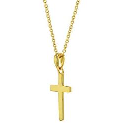 925 Sterling Silver High Polish Plain Cross Pendant Necklace Unisex Children 17''