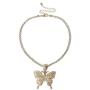 The Woos Rhinestone Butterfly Necklace Tennis Chain Hip Hop Bling Animal Butterfly Iced Out Crystal Collar Butterfly Pendant Necklace for Women Girl Rock Jewelry