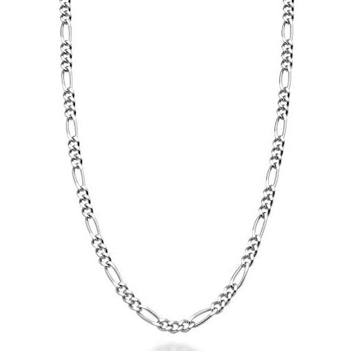 Miabella Solid 925 Sterling Silver Italian 2.3mm Diamond-Cut Figaro Link Chain Necklace for Women Men 16, 18, 20, 22, 24, 26, 30 Inch Made in Italy
