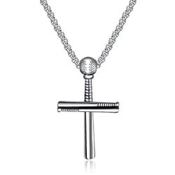 FANCIME Mens Religious Large Baseball Crucifix Cross Necklace Long Couple Lovers Pendant Yellow/White Gold Plated Christian Jewelry Gift for Mens Boys Woman Teen Girls,53/32/13mm