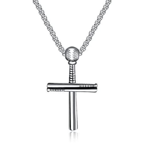 FANCIME Mens Religious Large Baseball Crucifix Cross Necklace Long Couple Lovers Pendant Yellow/White Gold Plated Christian Jewelry Gift for Mens Boys Woman Teen Girls,53/32/13mm