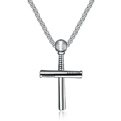 FANCIME Mens Religious Large Baseball Crucifix Cross Necklace Long Couple Lovers Pendant Yellow/White Gold Plated Christian Jewelry Gift for Mens Boys Woman Teen Girls,53/32/13mm