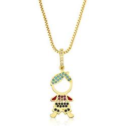 OUCHUANG 14K Yellow Gold Birthstone Cubic Zirconia CZ Boy and Girl Pendant Necklace or Chain for New Year Birthday Jewelry