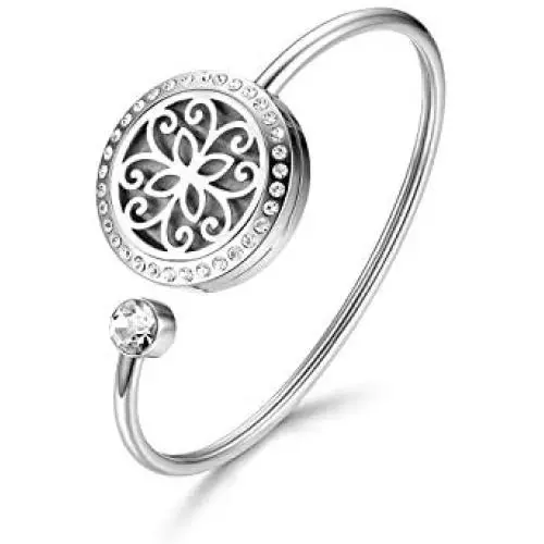 Cupimatch Adjustable Essential Oil Diffuser Bracelet, Stainless Steel CZ Aromatherapy Locket Bangle 8 Color Pads Jewelry Set for Women Girl Gifts