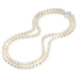 THE PEARL SOURCE AAA Quality Double Strand White Freshwater Cultured Pearl Necklace for Women in 18-19'' Princess Length