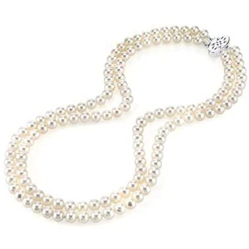 THE PEARL SOURCE AAA Quality Double Strand White Freshwater Cultured Pearl Necklace for Women in 18-19'' Princess Length