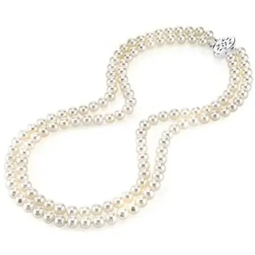 THE PEARL SOURCE AAA Quality Double Strand White Freshwater Cultured Pearl Necklace for Women in 18-19'' Princess Length THE PEARL SOURCE AAA Quality Double Strand White Freshwater Cultured Pearl Necklace for Women in 18-19'' Princess Length