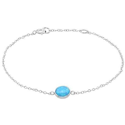 AUBE JEWELRY Hypoallergenic 925 Sterling Silver Trendy and Dainty Round Opal Bracelet for Women