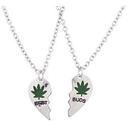 LUX ACCESSORIES Best Buds BFF Best Friends Heart Valentine Forever Pot Marijuana Leaf Necklaces (2pc)