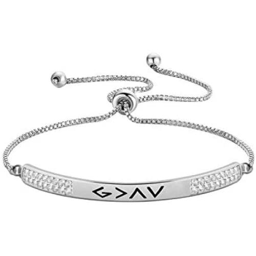 Zuo Bao Baptism Gift Christian Jewelry God is Greater Than The Highs and Lows Crystals Cross Adjustable Link Bracelets