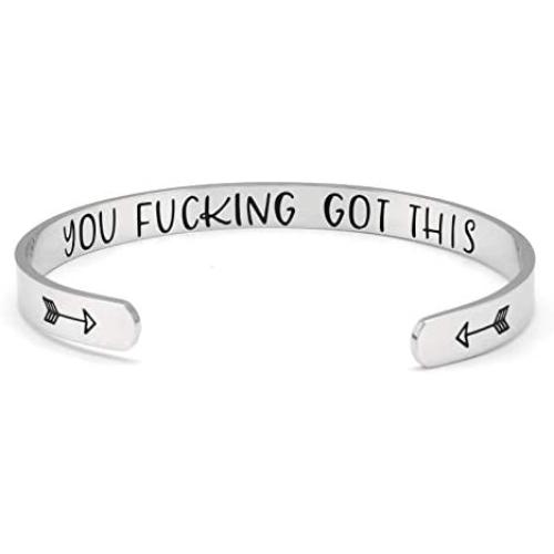 Inspirational Cuff Bracelet Bangle Keep Going Motivational Mantra Quote Stainless Steel Engraved Best Friend Sister Gift for Women Teen Girls with Hidden Message