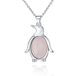 Chakra Stones Pendants Necklace,Womens Natural Gemstone Crystal Pendant Creative Penguin Shape Birthstone Energy Jewelry Necklaces for Ladies Girls