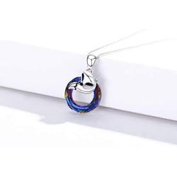 Fox Crystal Necklace 925 Sterling Silver Circle Crystal Pendant Necklace Fox Jewelry Gifts for Women Girlfriend Fox Lover