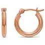 TILO JEWELRY 14K Rose Gold Classic Shiny Polished Round Hoop Earrings, 2mm Tube