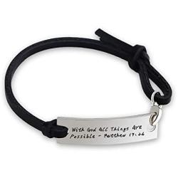 SIDIMELO Religious Bracelet Christian Bracelet Leather Bracelet Personalized Jewelry Saying Stamped with God All Things are Possible Inspirational Jewelry