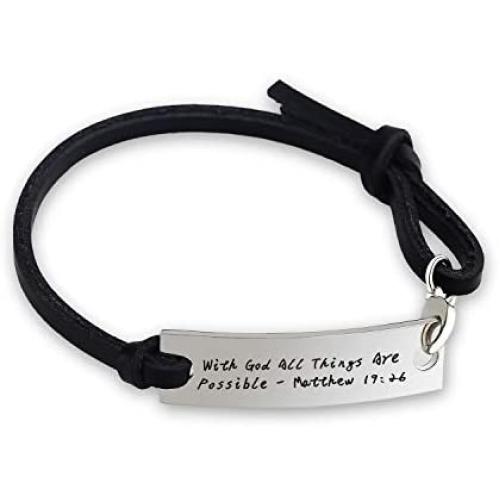 SIDIMELO Religious Bracelet Christian Bracelet Leather Bracelet Personalized Jewelry Saying Stamped with God All Things are Possible Inspirational Jewelry