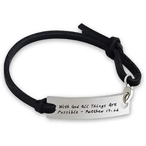 SIDIMELO Religious Bracelet Christian Bracelet Leather Bracelet Personalized Jewelry Saying Stamped with God All Things are Possible Inspirational Jewelry SIDIMELO Religious Bracelet Christian Bracelet Leather Bracelet Personalized Jewelry Saying Stamped with God All Things are Possible Inspirational Jewelry