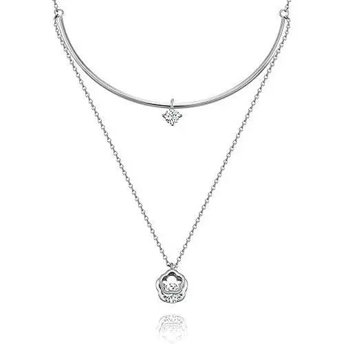 Daring Jewelry 14k Gold Plated Cubic Zirconia Flower Curvebar Layered Necklace 16.5 inch 2'' Extender… Daring Jewelry 14k Gold Plated Cubic Zirconia Flower Curvebar Layered Necklace 16.5 inch 2'' Extender…
