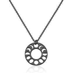 KUIYAI Round Lunar Phases of The Moon Pendant Necklace Lunar Black Necklace Moon Phases Pendant Necklace Triple Goddess Jewelry for Men Women