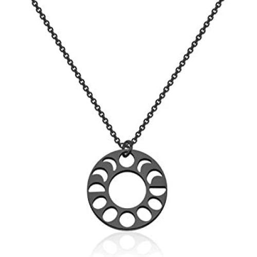 KUIYAI Round Lunar Phases of The Moon Pendant Necklace Lunar Black Necklace Moon Phases Pendant Necklace Triple Goddess Jewelry for Men Women