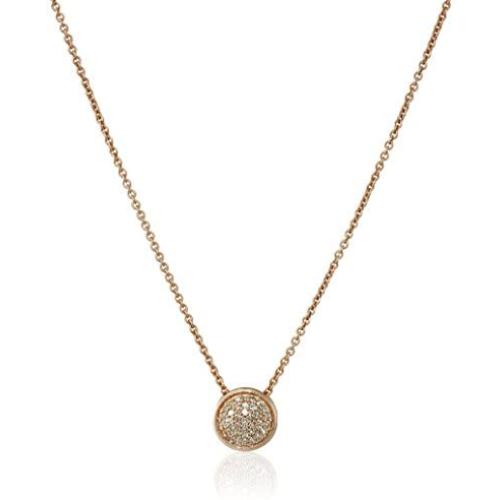 Jewelili 14K Rose Gold over Sterling Silver 1/10 Cttw Natural White Round Diamond Pendant Necklace, 18'' Rolo Chain