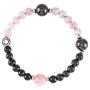 Modern ŌM Day & Night Wrist Mala for Women | Authentic Shungite Stone Bracelet for EMF Protection | 6mm Rose Quartz and Rhodium Plated Sterling Silver Yoga Jewelry