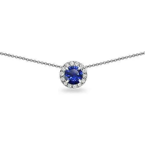 Sterling Silver Genuine or Synthetic Gemstone and White Topaz Round Halo Slide Short Choker Necklace for Girls, Teens or Women Sterling Silver Genuine or Synthetic Gemstone and White Topaz Round Halo Slide Short Choker Necklace for Girls, Teens or Women