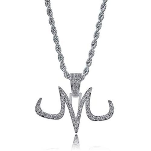 KMASAL Jewelry Hip Hop Iced Out Bling Magic Tattoo Logo M Personality Pendant 18K Gold Plated Chain Necklace for Men Women
