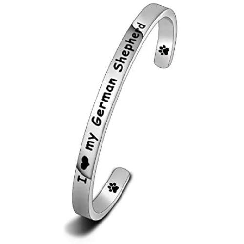 WUSUANED I Love My German Shepherd Cuff Bracelet With Animal Paw Pet Lover Gift
