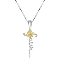 AONED S925 Sterling Silver Sunflower Cross Necklace Jewelry Gifts for Women Girls (Pack with Message Gifts Card)