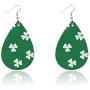 4Pairs St Patricks Day Leather Earrings for Women Lightweight Faux Leather Irish Green Good Luck Petal Teardrop Dangle Earrings Set