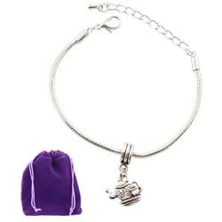 Tea Jewelry | Teapot Bracelet Hypoallergenic Stainless Steel Snake Chain Charm Bracelet The perfect Teapot Jewelry for Women or Men can also be Tea Cup Jewelry