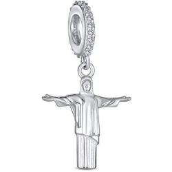 Tourism Brazil Vacation Christo Redentor Brazilian Landmark Jesus Christ Dangle Charm Bead For Women Teen .925 Sterling Silver Fits European Bracelet