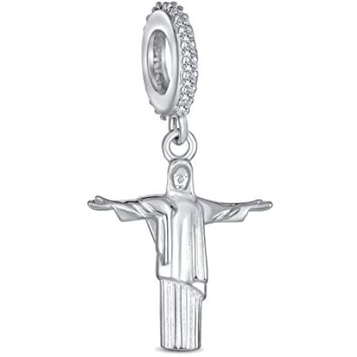 Tourism Brazil Vacation Christo Redentor Brazilian Landmark Jesus Christ Dangle Charm Bead For Women Teen .925 Sterling Silver Fits European Bracelet