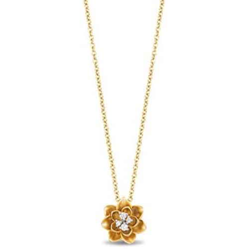 Jewelili Enchanted Disney Fine Jewelry 10K Yellow Gold Diamond Accent Tiana Water Lily Pendant