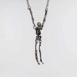 Gothic Skeleton with Moving Arms and Legs Silver Finish Pewter Pendant Necklace