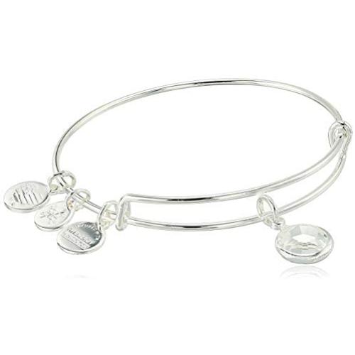 Alex and Ani Womens Swarovski Color Code Bangle April Clear Crystal Bracelet, Shiny Silver, Expandable