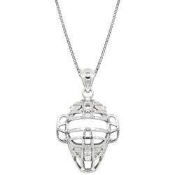 Honolulu Jewelry Company Sterling Silver Baseball Back Catcher Mask Necklace Pendant with 18'' Box Chain