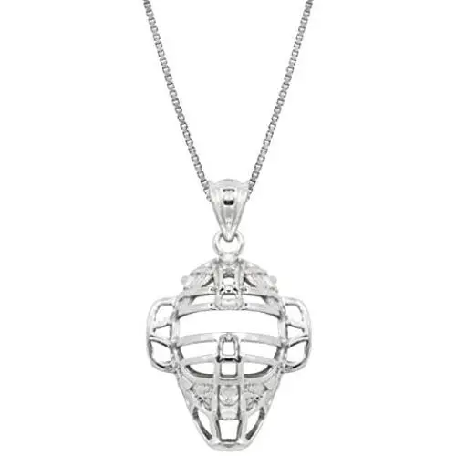 Honolulu Jewelry Company Sterling Silver Baseball Back Catcher Mask Necklace Pendant with 18'' Box Chain Honolulu Jewelry Company Sterling Silver Baseball Back Catcher Mask Necklace Pendant with 18'' Box Chain