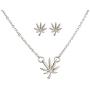 Lux Accessories Silvertone Marijuana Weed Symbol Necklace and Earring Set