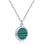 Solid Sterling Silver Round Shape Oblate Green Malachite Charm Pendant Necklace 18''+2'' Extender