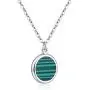Solid Sterling Silver Round Shape Oblate Green Malachite Charm Pendant Necklace 18''+2'' Extender Solid Sterling Silver Round Shape Oblate Green Malachite Charm Pendant Necklace 18''+2'' Extender