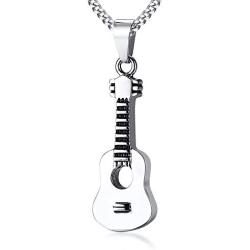 HUANIAN Stainless Steel The Guitar Urn Necklace for Keepsake Memorial Cremation Jewelry,Unisex,19.6'' Chain