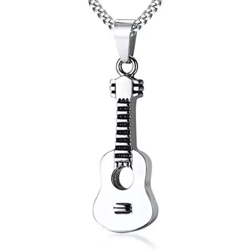 HUANIAN Stainless Steel The Guitar Urn Necklace for Keepsake Memorial Cremation Jewelry,Unisex,19.6'' Chain