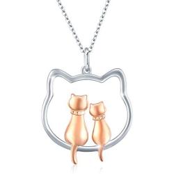 Waysles Cat Heart Necklace/Double Cat Necklace S925 Sterling Silver Lucky Cat Pendant Jewelry Gift for Cat Lover Girls Fashion