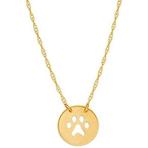 Ritastephens 14k Yellow Gold Mini Puppy Dog Paw Print Pendant Adjustable Chain Necklace 16-18 Inches
