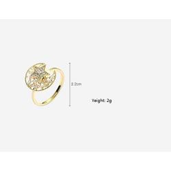 Moon Star Fidget Ring Womens Wedding Band Cubic Zirconia Spinner Ring Girls Rotatable Rings Relieving Anxiety and Stress, Gold Color