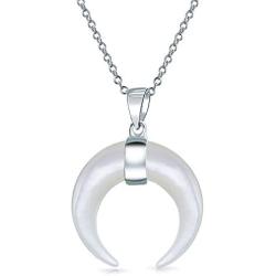Boho Tribal Fashion Black White Turquoise Horn Italian Crescent Moon Pendant Necklace For Women Teen 925 Sterling Silver