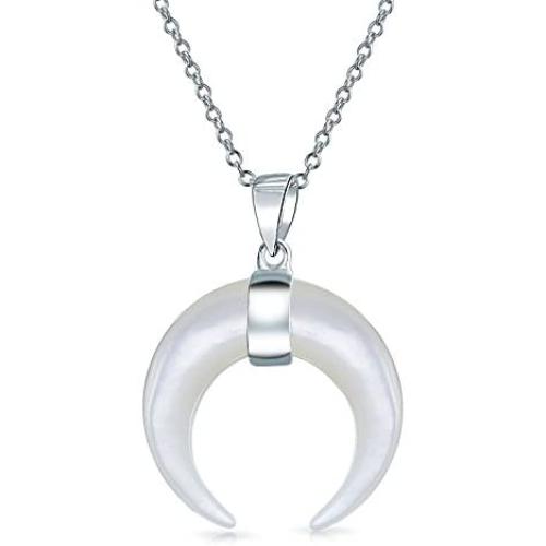 Boho Tribal Fashion Black White Turquoise Horn Italian Crescent Moon Pendant Necklace For Women Teen 925 Sterling Silver